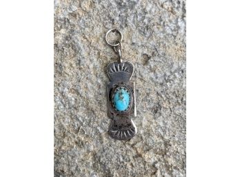 Southwestern Style Unmarked Sterling Silver Pendant With Turquoise