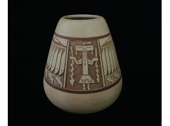 Signed Navajo Clay Pottery Vase 'Rain & Corn'