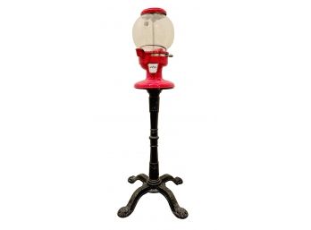 Cast Metal Stand Red Gum Ball Machine