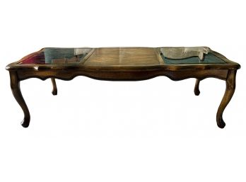 French Provincial Wood 7 Glass Coffee Table