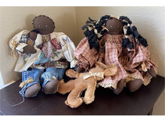 Country Blessing Doll By Karen Oleksa - 2 Fabric Sitting Dolls Including Handmade Stuff Bunny (10)
