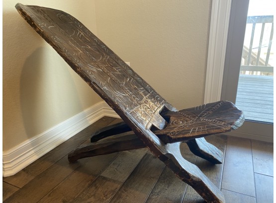 Hand Carved African Folding Chair In Two Pieces