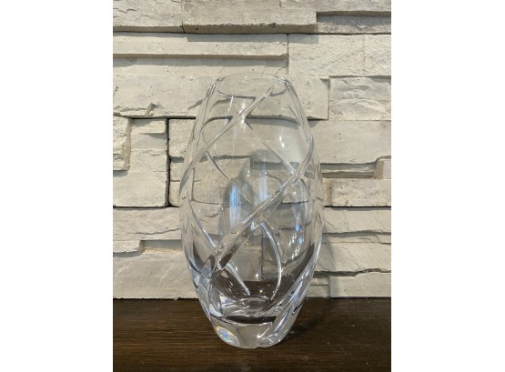 Tall Tiffany Crystal Vase With Cut Spiral Patterning