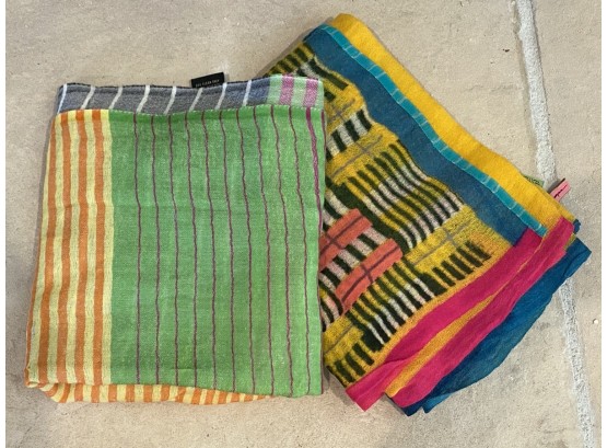 Pair Of Two Wool Gauze Colorful Scarves Made In India