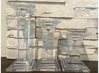 Group Of Three Tiered Glass Column Candle Holders