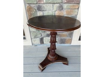 Bombay Company Side Table With Ornate Acanthus Carving And Pedestal Base