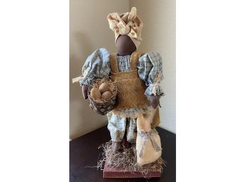 Country Blessing Doll By Karen Oleksa - Wooden/fabric On Base Including Miniature Egg Basket (16)