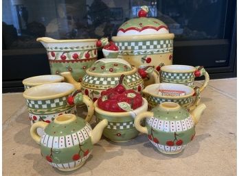 Fabulous Grouping Of Mary Engelbreit Cherry Themed Pottery Pieces