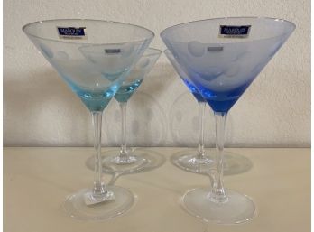 Collection Of 4 Marquis By Waterford Polka Dot Martini Glasses In Teal & Blue