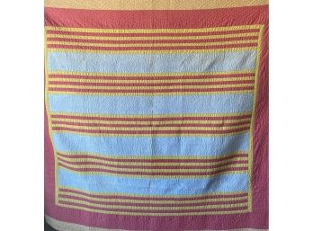 Handmade Quilt With Red, Blue, And Yellow Stripes (2)