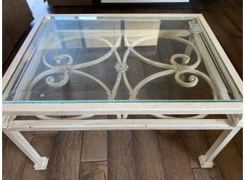 Wrought Iron Coffee Table With Beveled Glass Top & Rosette Medallion Detail