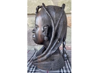 Large Solid African Style Hand Carved Bust