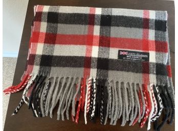 Grey & Red Burberry 100% Cashmere Scarf