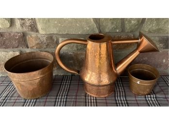 Gorgeous Solid Copper Watering Can With 2 Plant Pots