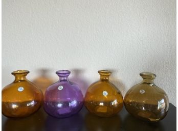 Set Of 4 Vidrios San Miguel Recycled Glass Vases In Amber & Purple Tones