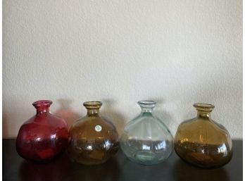 Set Of 4 Vidrio San Miguel Recycled Glass Vases In Clear, Red, & Burnished Yellow Tones