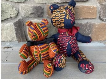 Two Handmade Carved African Embroidery Teddy Bears By Girlfriend Collective