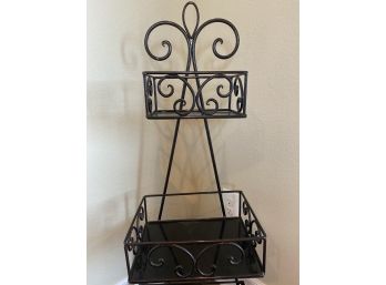 Large Wrought Iron Tiered Shelving With Scrollwork Detailing & Three Shelves