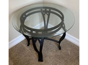 Round Metal Side Table With Glass Top 2/2 (as Is)