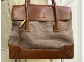 Cole Hahn Green Canvas & Brown Leather Tonal Handbag