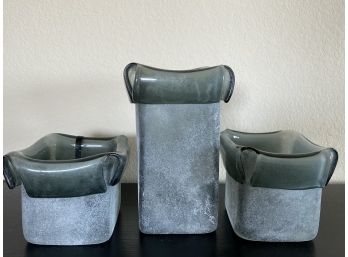 Debi Lilly Hand Formed Frosted Glass Vase Set With Fold Over Detailing