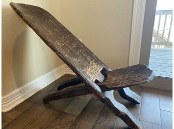 Hand Carved African Folding Chair In Two Pieces