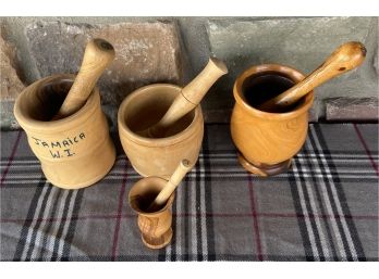 Collection Of 4 Various Sized Wooden Pestle And Mortars