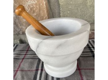 Solid Marble Pestle And Mortar With Wooden Handle