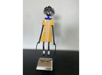 Felguerez Signed Sculpture Of Girl In Yellow Dress Jumping Rope