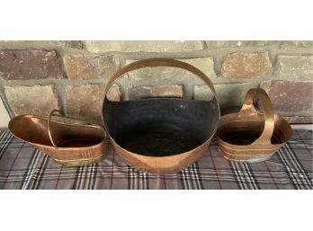 3 Copper Baskets With Handles All Made In Turkey