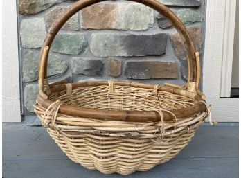Woven Glass Basket With Bent Bamboo Handles