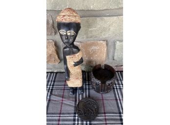 Amazing Hand Carved Sculpture Made In Ghana With Carved Elephant Coaster Set