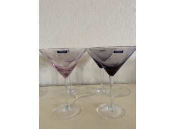 Collection Of 4 Marquis By Waterford Polka Dot Martini Glasses In Pink & Purple