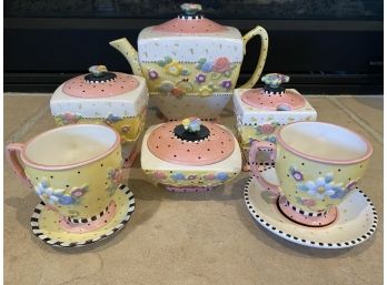 Mary Engelbreit Tea For Two Set With Folk Art Floral Theme