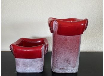 Debi Lilly Hand Formed Frosted Glass Vase Set Of 2 With Fold Over Detailing