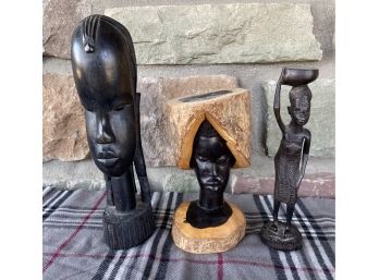3 Small Hand Carved Wooden African Sculptures