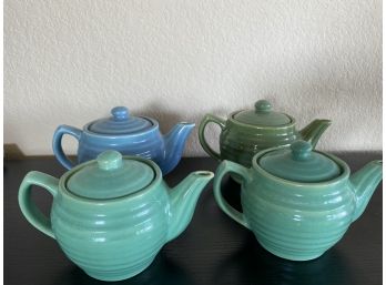 Set Of Four Bauer Pottery Ringware Individual Teapots