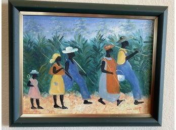 Original Signed Oil Pastel Of Sharecropper Family