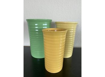 Set Of Three Bauer Pottery Los Angeles Vases Circa 2000 (Marked On Base)