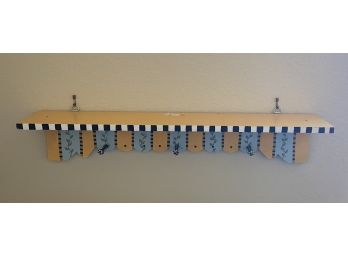 Hand Painted Wooden Shelf/coat Rack With Hanging Mounts
