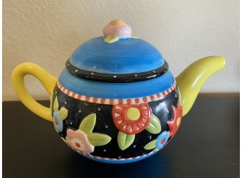 Mary Engelbreit Frienship Garden “Friendship Warms The Heart” Blue Teapot