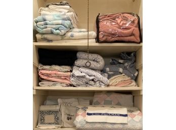 Closet Full Of Vintage/antique Linens, Including Quilts And A Pullman Towel