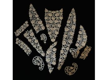 Ornate Antique Gold & Silver Hand Made Beaded Flower Appliques