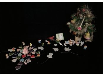 Assortment Of Antique Christmas Tree For Dolls, Including Ornaments And Other Toys