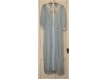 Vintage Embroidered Baby Blue Night Gown By Trousseaux (Small Sized)