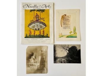Assortment Of Antique Ephemera, Including A Needle Art Magazine