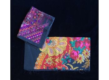 Pair Of Antique/Vintage Colorful Fabrics, Including A Cross Stitch One