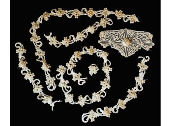 Antique Pearl And Bead Handmade Applique Pieces