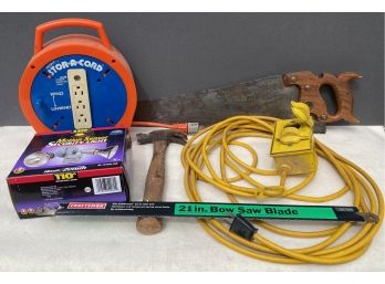 Small Grouping Of Fun Garage Finds Including Extension Cords, A Hammer, And More