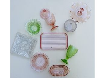 Depression Glass Lot With Pink Green & Clear